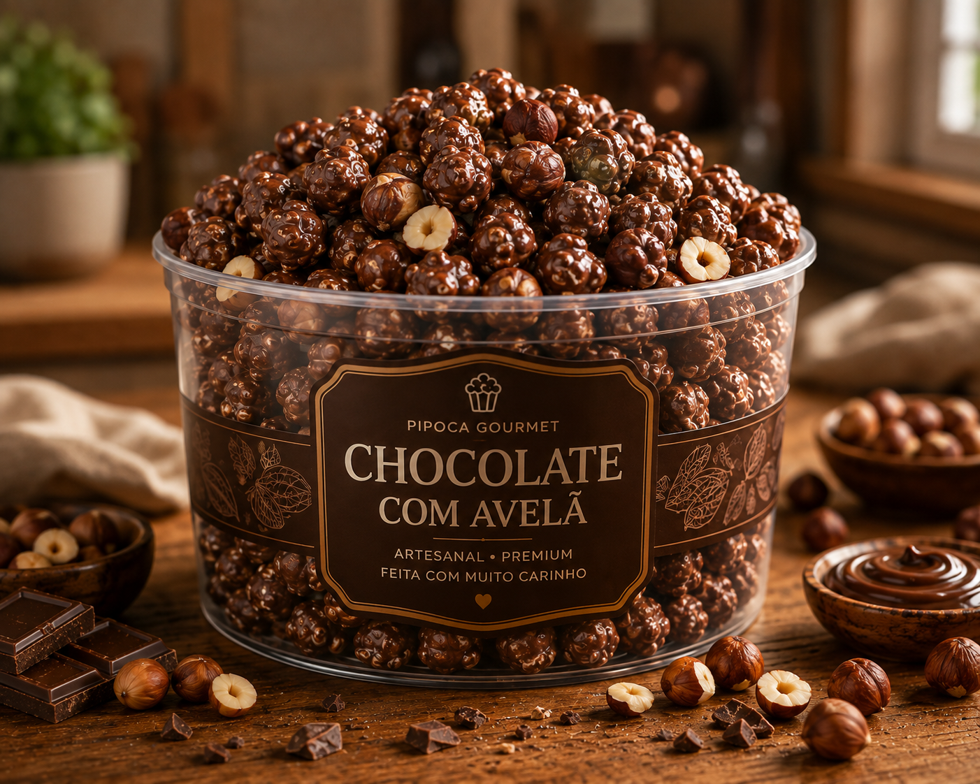 Pipoca gourmet sabor Chocolate com Avelã